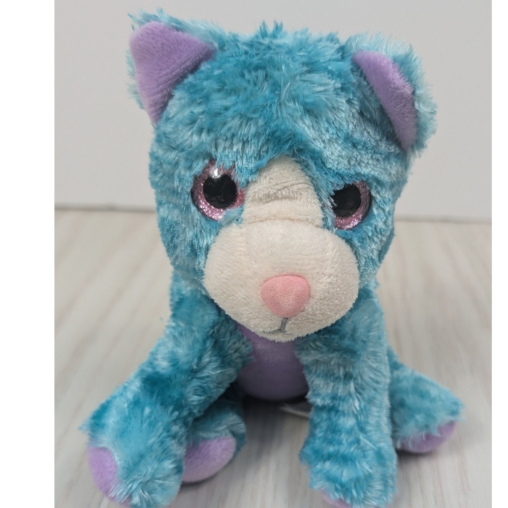 Winkeez Z toys Plush Teal Blue Purple Cat Stuffed Animal Glitter Eyes Joplin